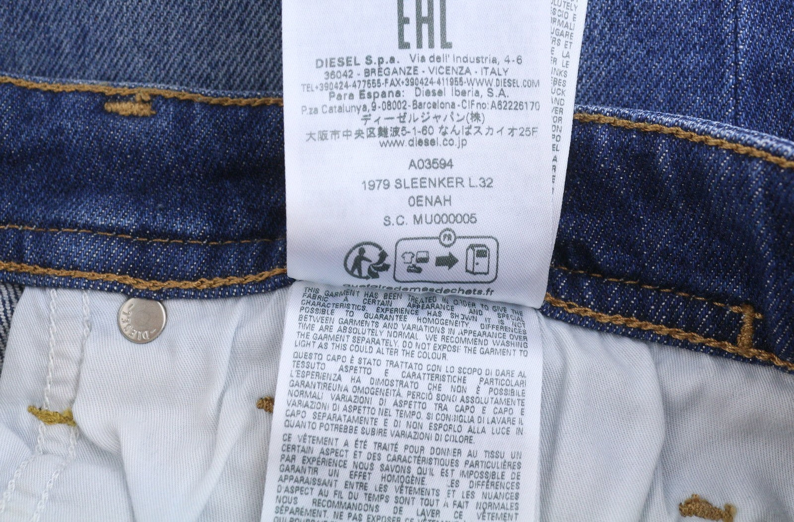 DIESEL 1979 Sleenker 0ENAH Men's Jeans W30/L32 Blue Faded Whiskers Skinny Fit