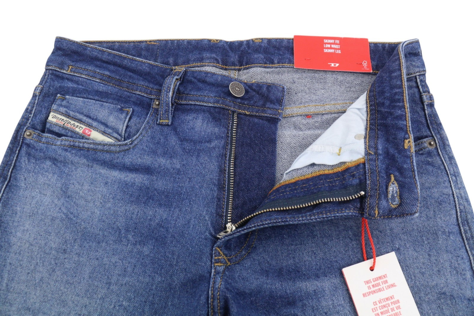 DIESEL 1979 Sleenker 0ENAH Men's Jeans W30/L32 Blue Faded Whiskers Skinny Fit
