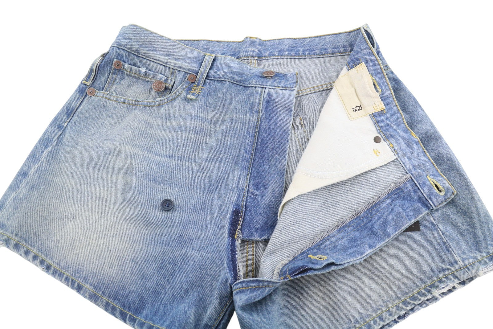 R13 Cross Over Women's Shorts 25 Bain Blue Asymmetric Button Fastening Denim