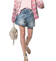 R13 Cross Over Women's Shorts 24 Bain Blue Asymmetric Button Fastening Denim