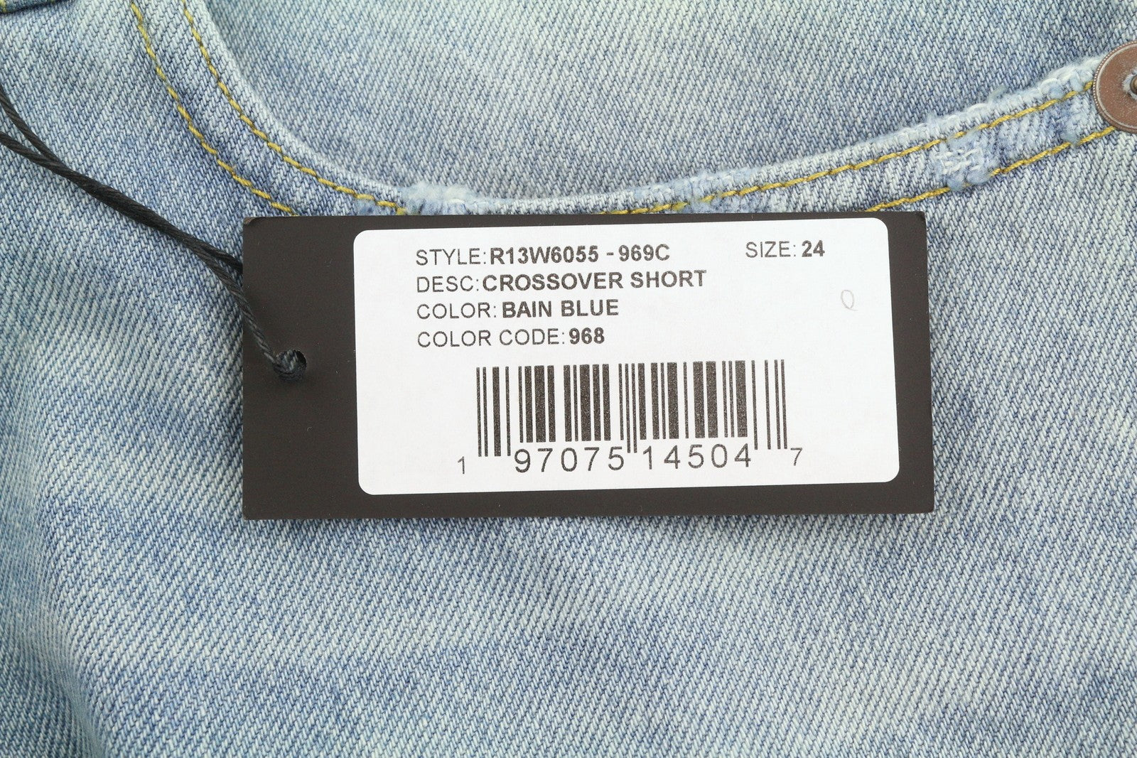 R13 Cross Over Women's Shorts 24 Bain Blue Asymmetric Button Fastening Denim