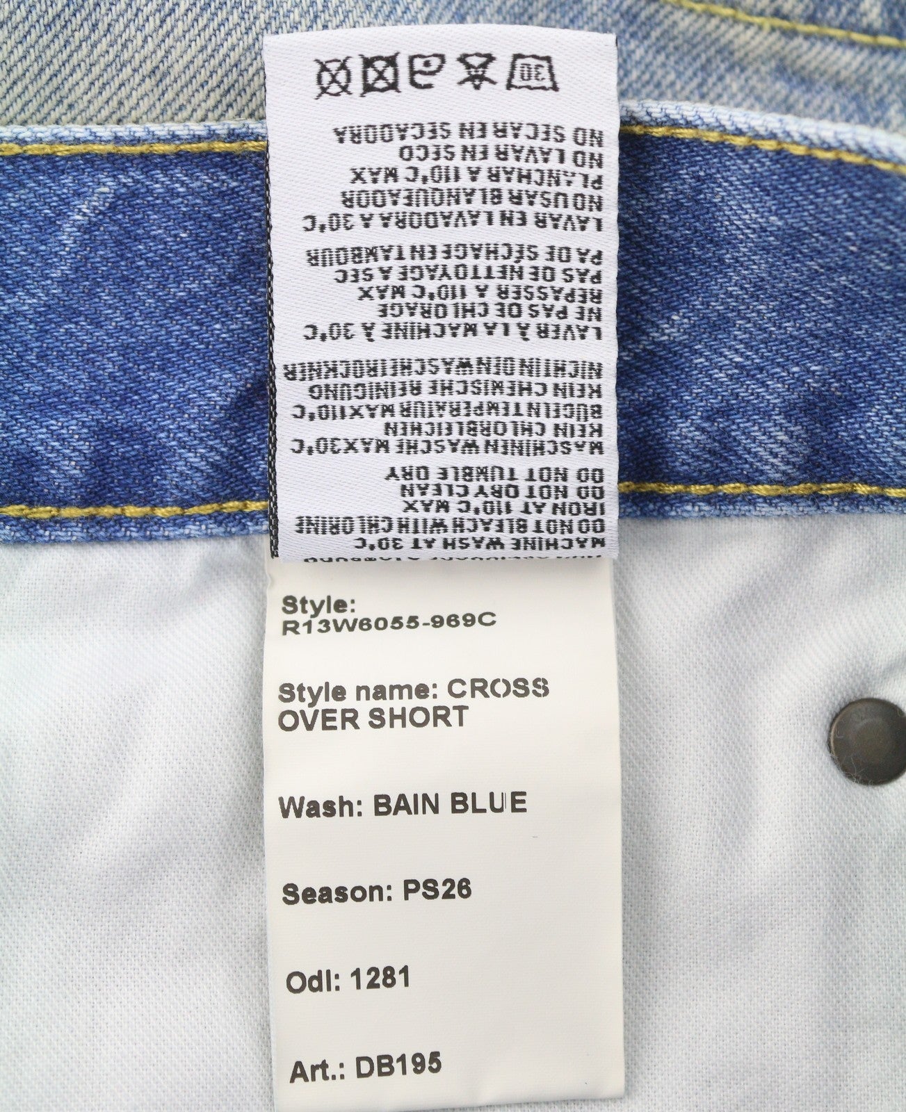 R13 Cross Over Women's Shorts 28 Bain Blue Asymmetric Button Fastening PS26