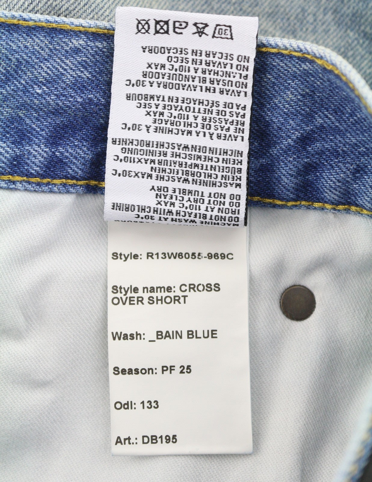 R13 Cross Over Women's Shorts 27 Bain Blue Asymmetric Button Fastening Denim