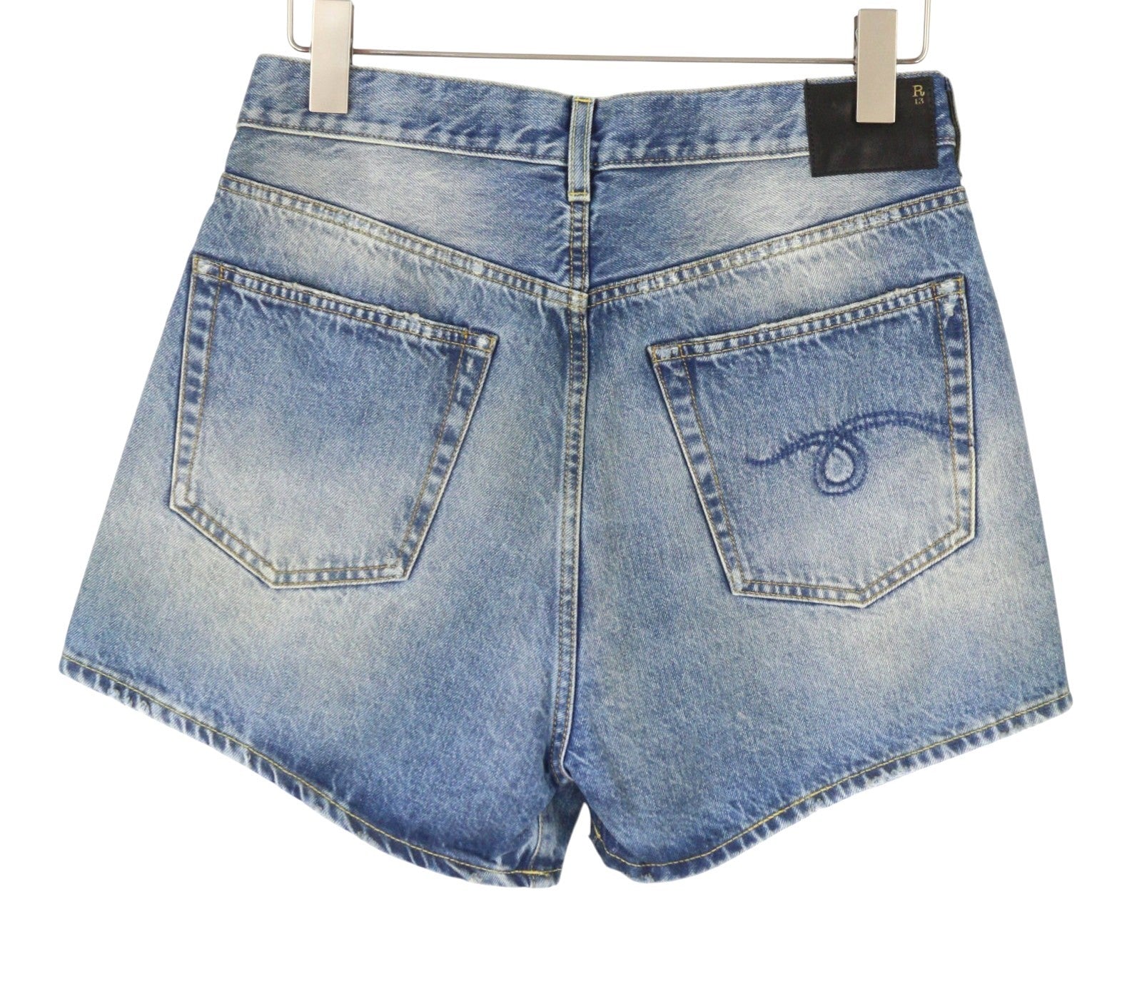 R13 Cross Over Women's Shorts 27 Bain Blue Asymmetric Button Fastening Denim