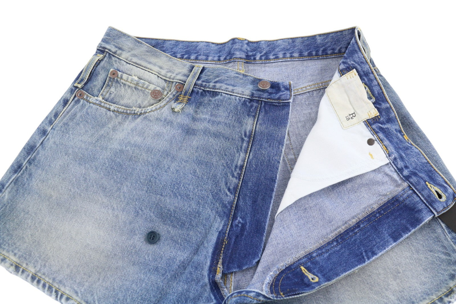 R13 Cross Over Women's Shorts 27 Bain Blue Asymmetric Button Fastening Denim