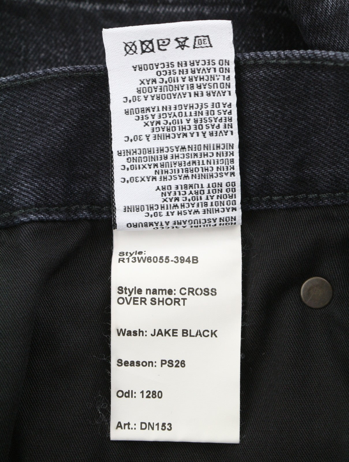 R13 Cross Over Women's Shorts 26 Jake Black Whiskers Faded Distress PS26