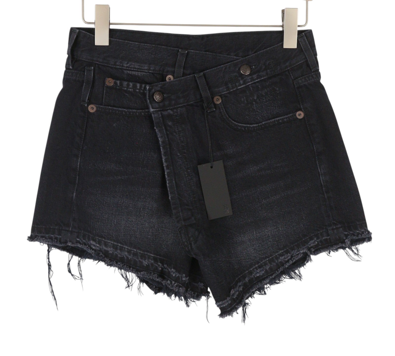 R13 Cross Over Women's Shorts 26 Jake Black Whiskers Faded Distress PS26