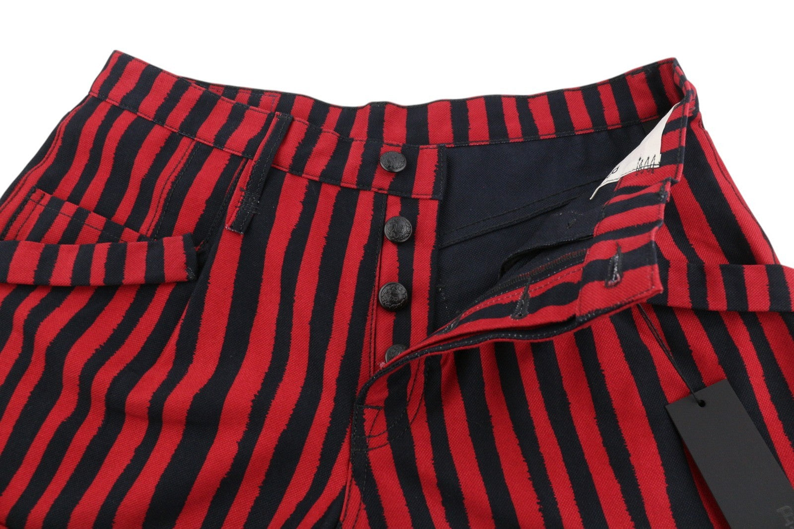 R13 Pouch Pocket Women's Shorts 25 Red Stripe Turn-Up Button Fly Denim PS26