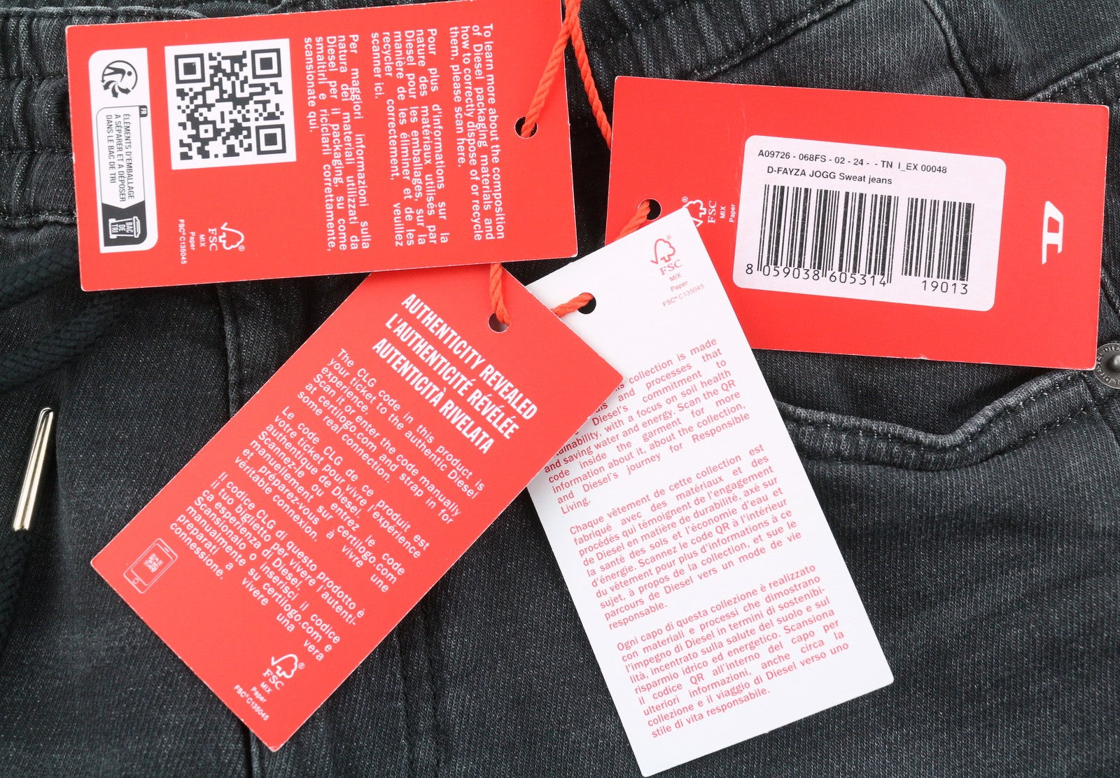 DIESEL D-Fayza Jogg 068FS Women's Jeans W24 Dark Grey Whiskers Faded Cropped