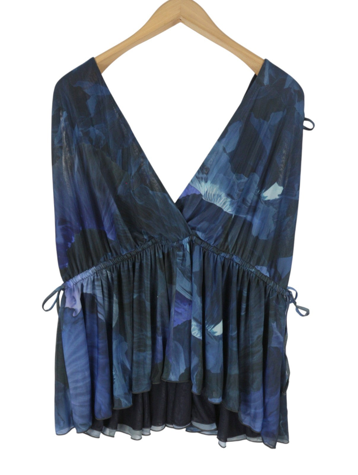 MAX&CO. Women's Blouse S Dark Blue Floral Print Depp V-Neck Sleeveless