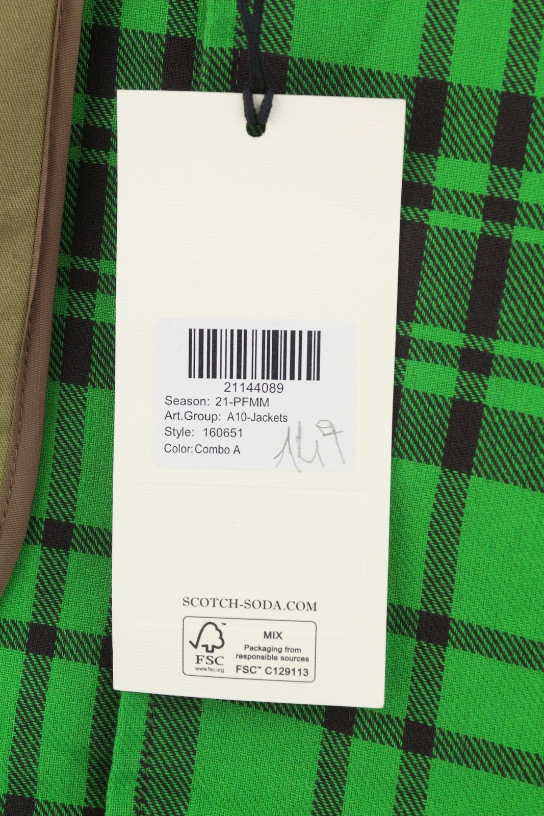 SCOTCH & SODA Men's Coat M Green Check Printed Mid Length Trench RRP349