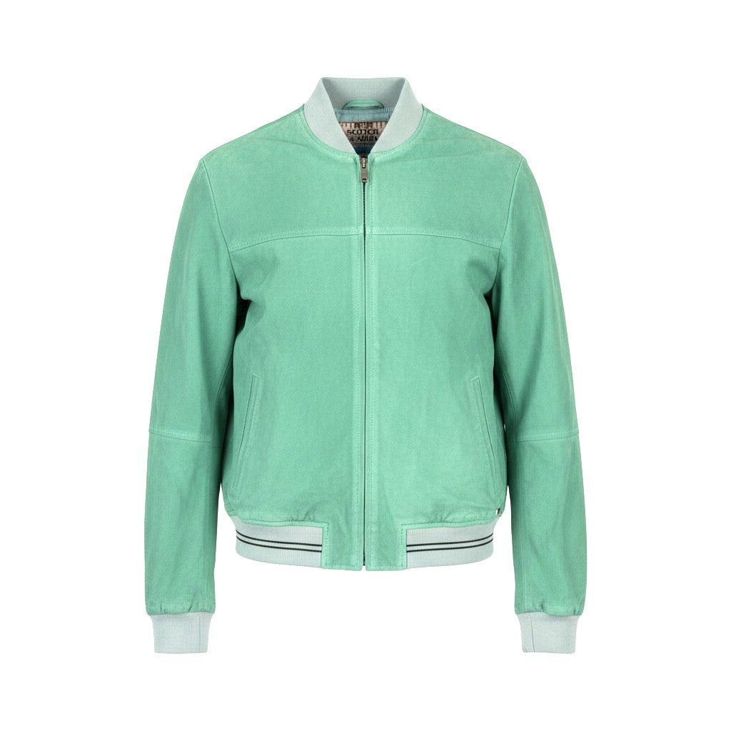 SCOTCH & SODA Men's Jacket M Green Suede Goat Leather Zip Lightweight Bomber