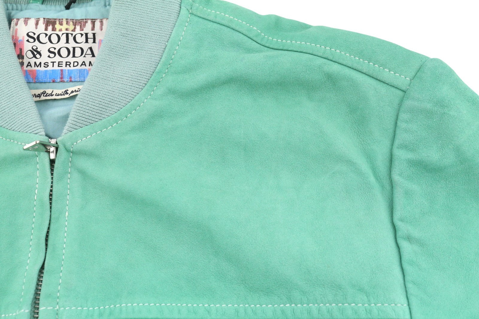 SCOTCH & SODA Men's Jacket M Green Suede Goat Leather Zip Lightweight Bomber