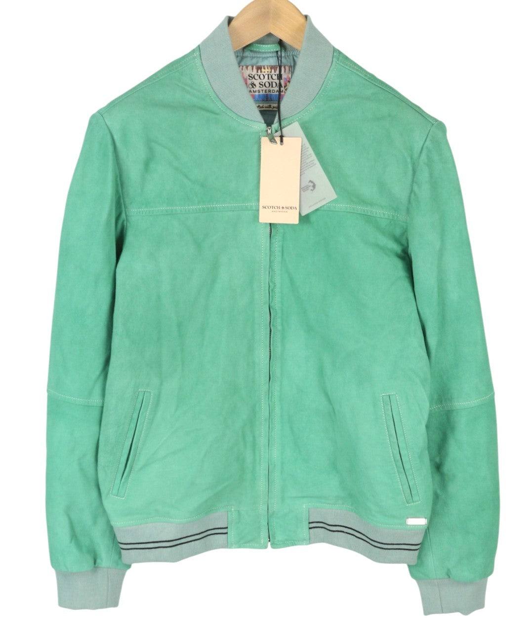 SCOTCH & SODA Men's Jacket M Green Suede Goat Leather Zip Lightweight Bomber