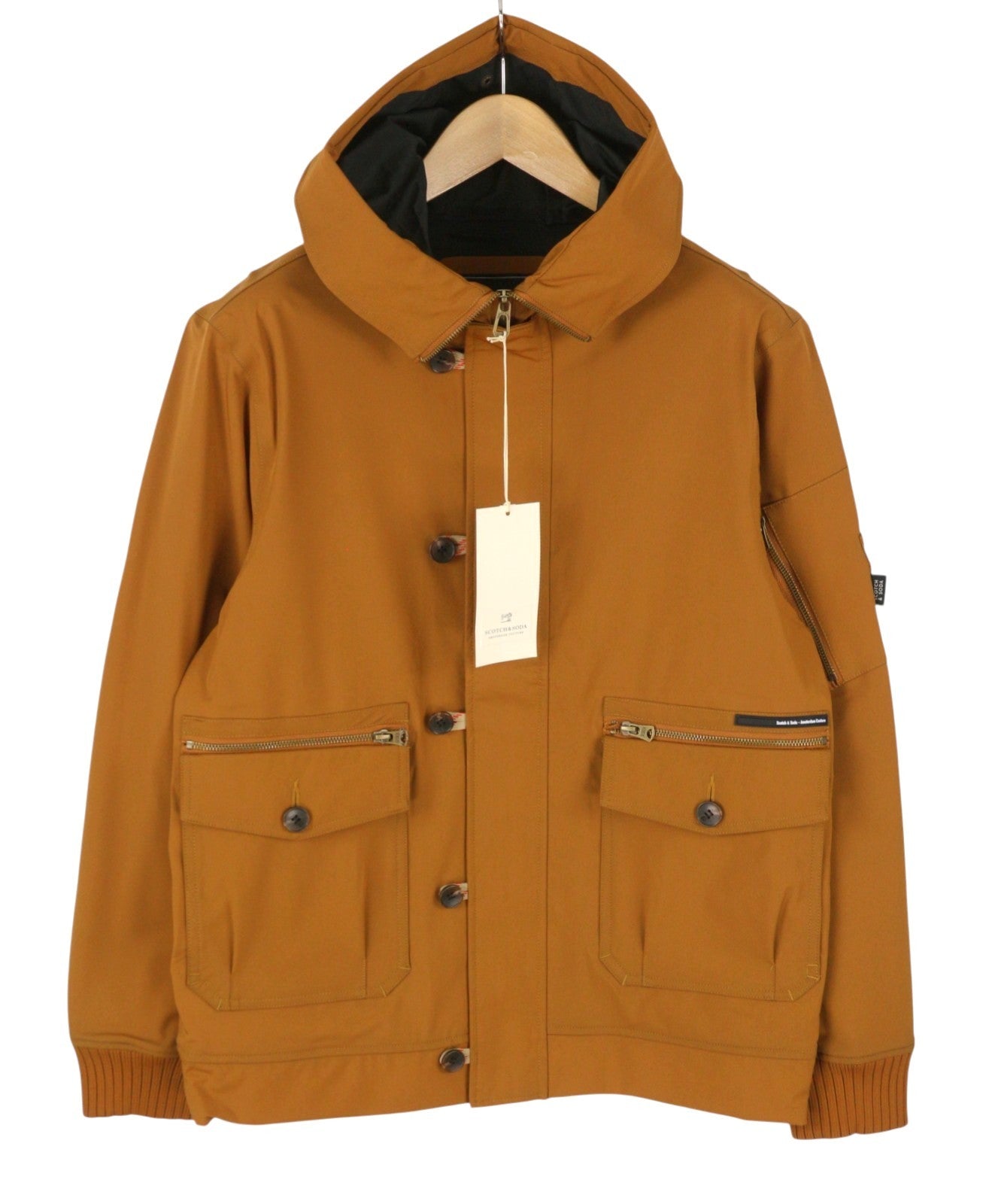SCOTCH & SODA Men's Jacket M Brown Hooded Patch Pockets Lightweight
