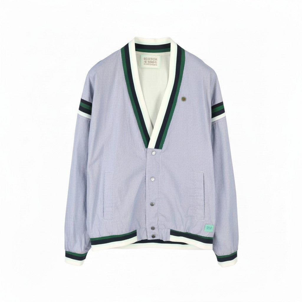 SCOTCH & SODA Men's Jacket L Blue Pinstriped Snap Buttons Cardigan Lightweight