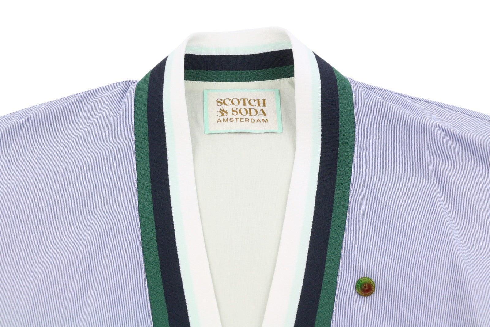 SCOTCH & SODA Men's Jacket L Blue Pinstriped Snap Buttons Cardigan Lightweight