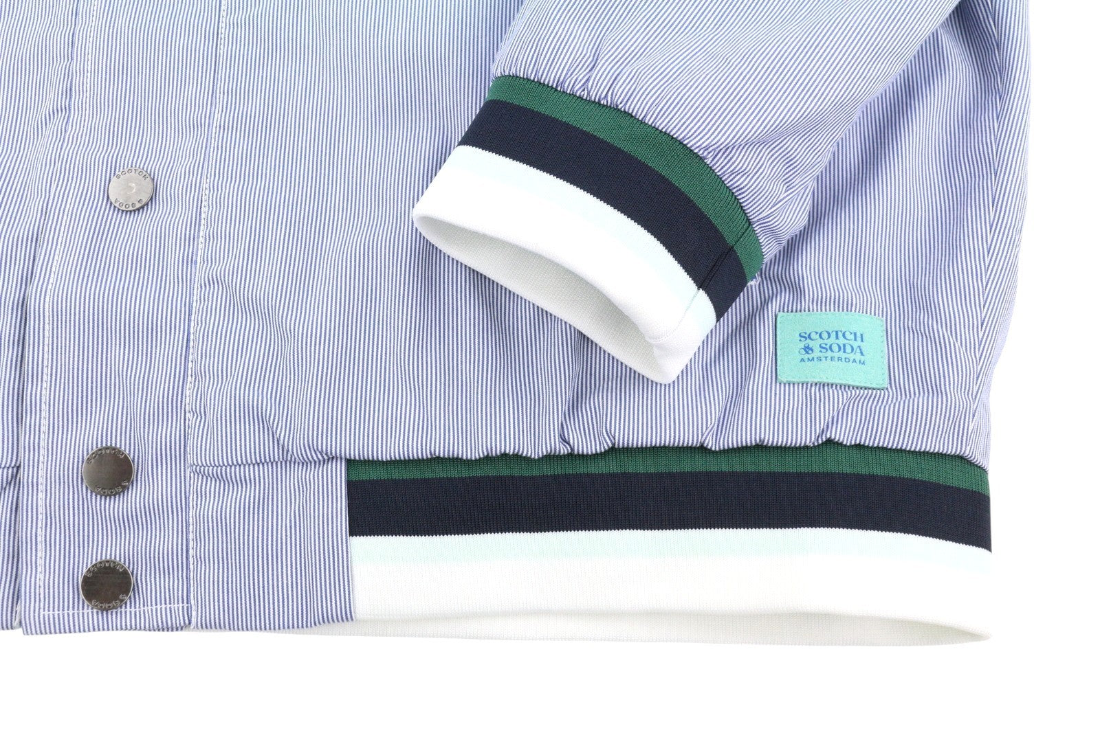 SCOTCH & SODA Men's Jacket L Blue Pinstriped Snap Buttons Cardigan Lightweight