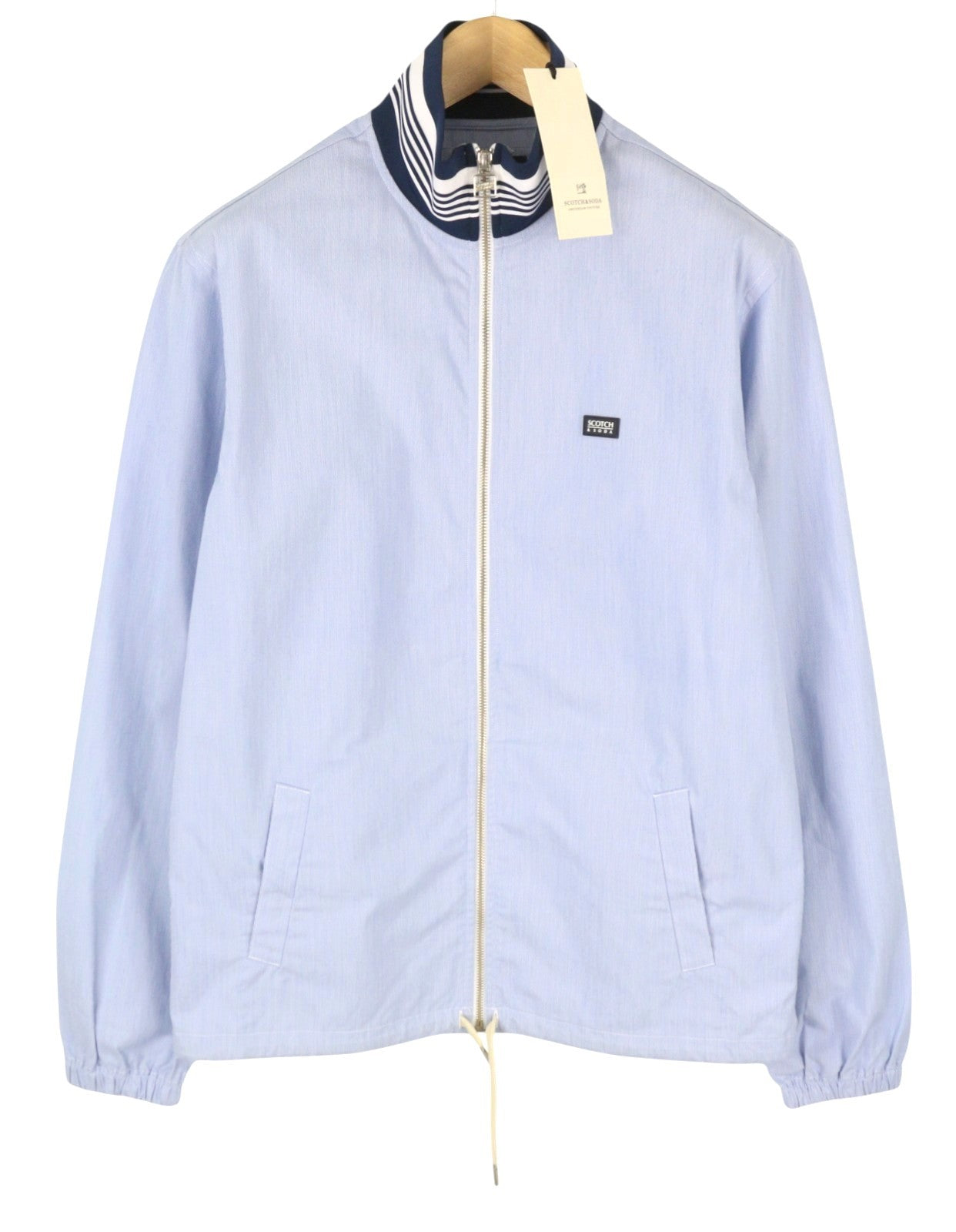 SCOTCH & SODA Men's Jacket M Blue Pinstriped High Neck Full Zip Lightweight