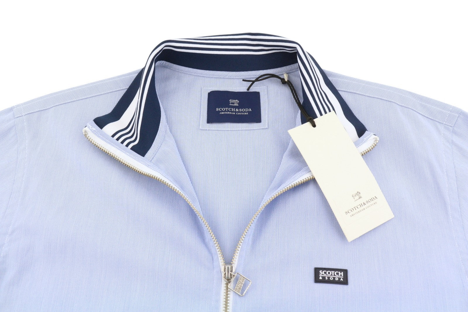 SCOTCH & SODA Men's Jacket M Blue Pinstriped High Neck Full Zip Lightweight
