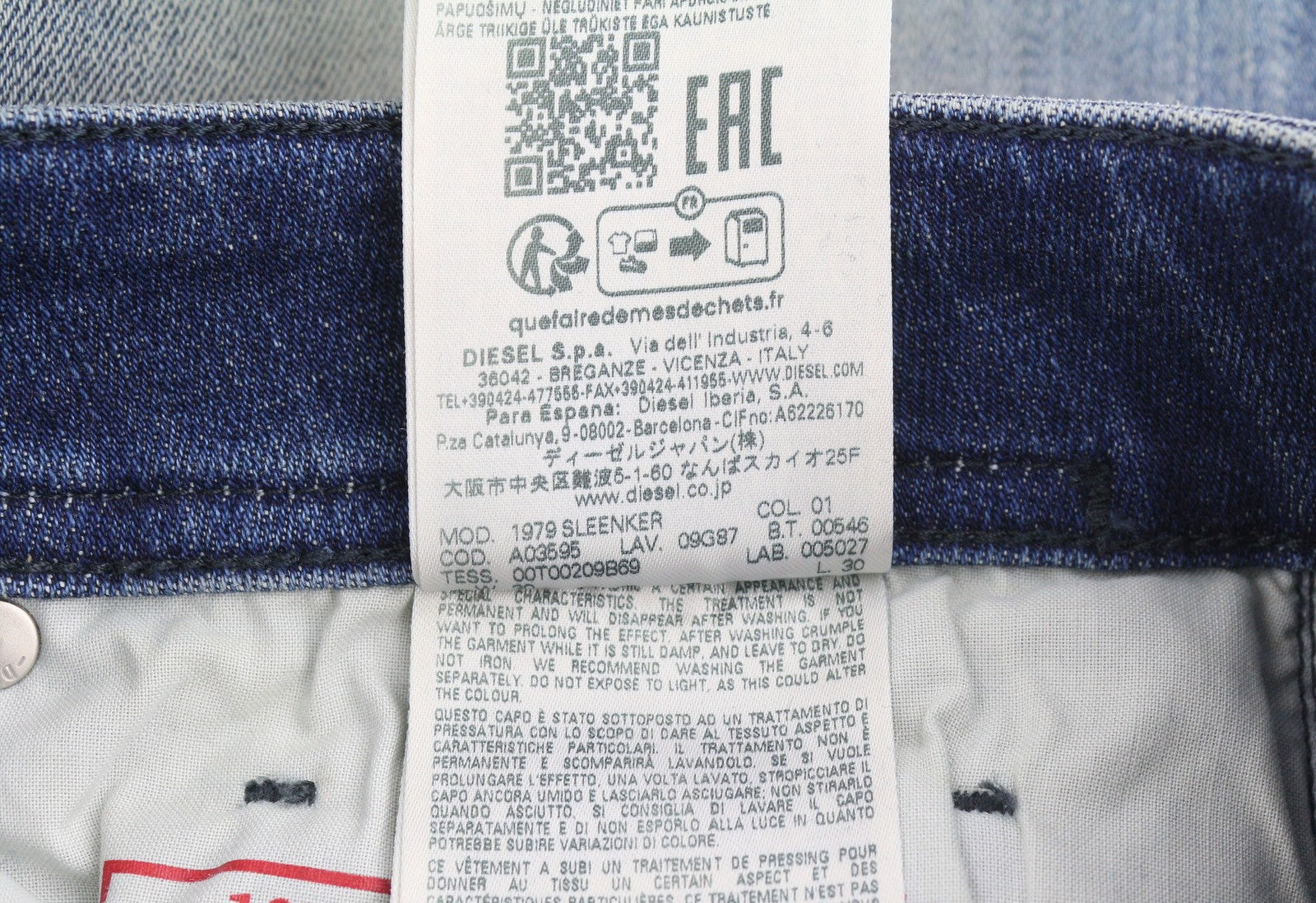 DIESEL 1979 Sleenker 09G87 Men's Jeans W30/L30 Blue Faded Low Waist Skinny Fit