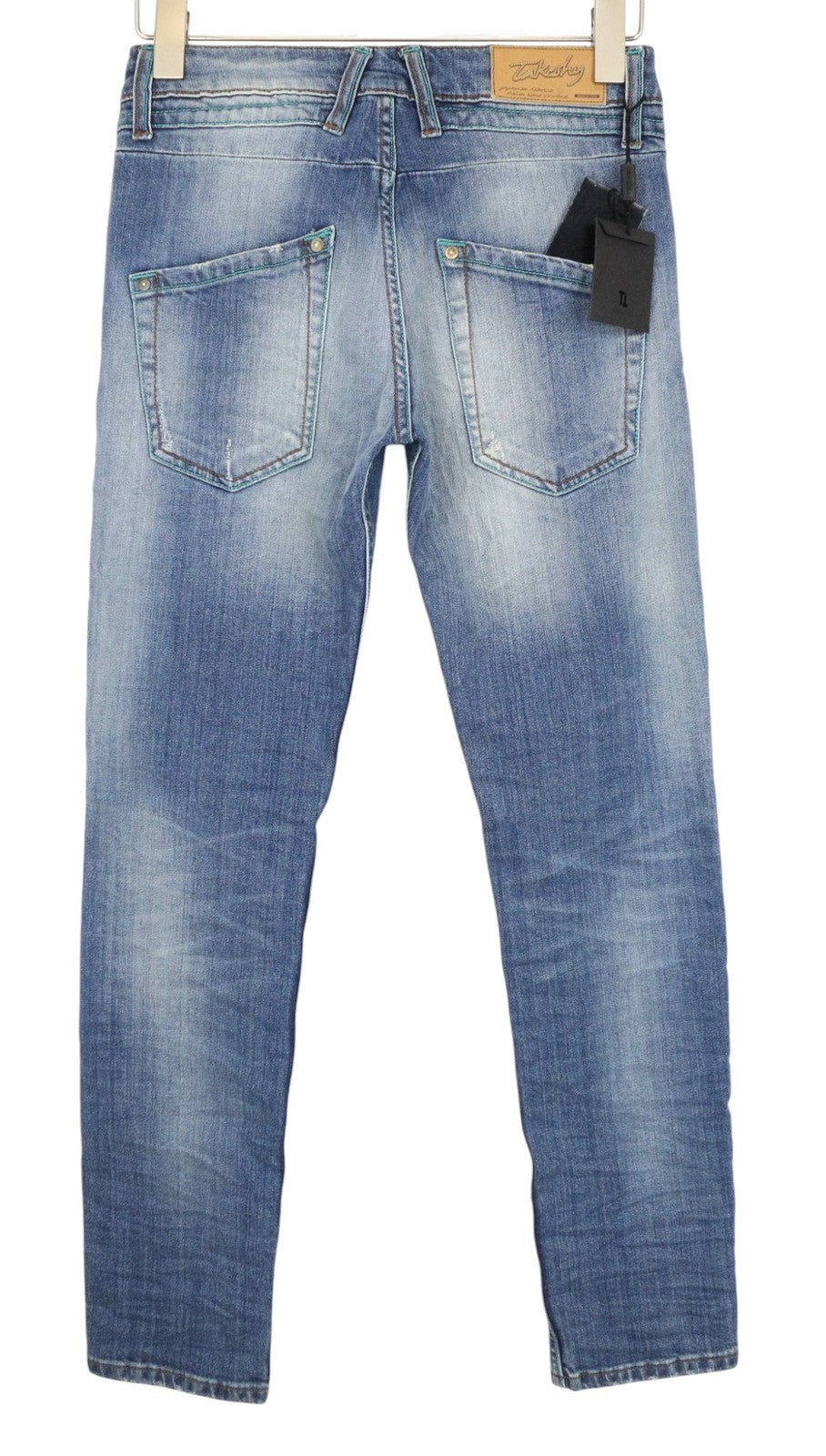 TAKESHY KUROSAWA Men Jeans W30 Slim Fit Washed Blue Cotton Stretch Casual