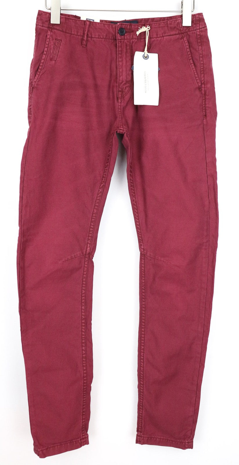 SCOTCH & SODA Theon Men Trousers W29/L34 Slim Tapered Fit Pure Cotton Burgundy