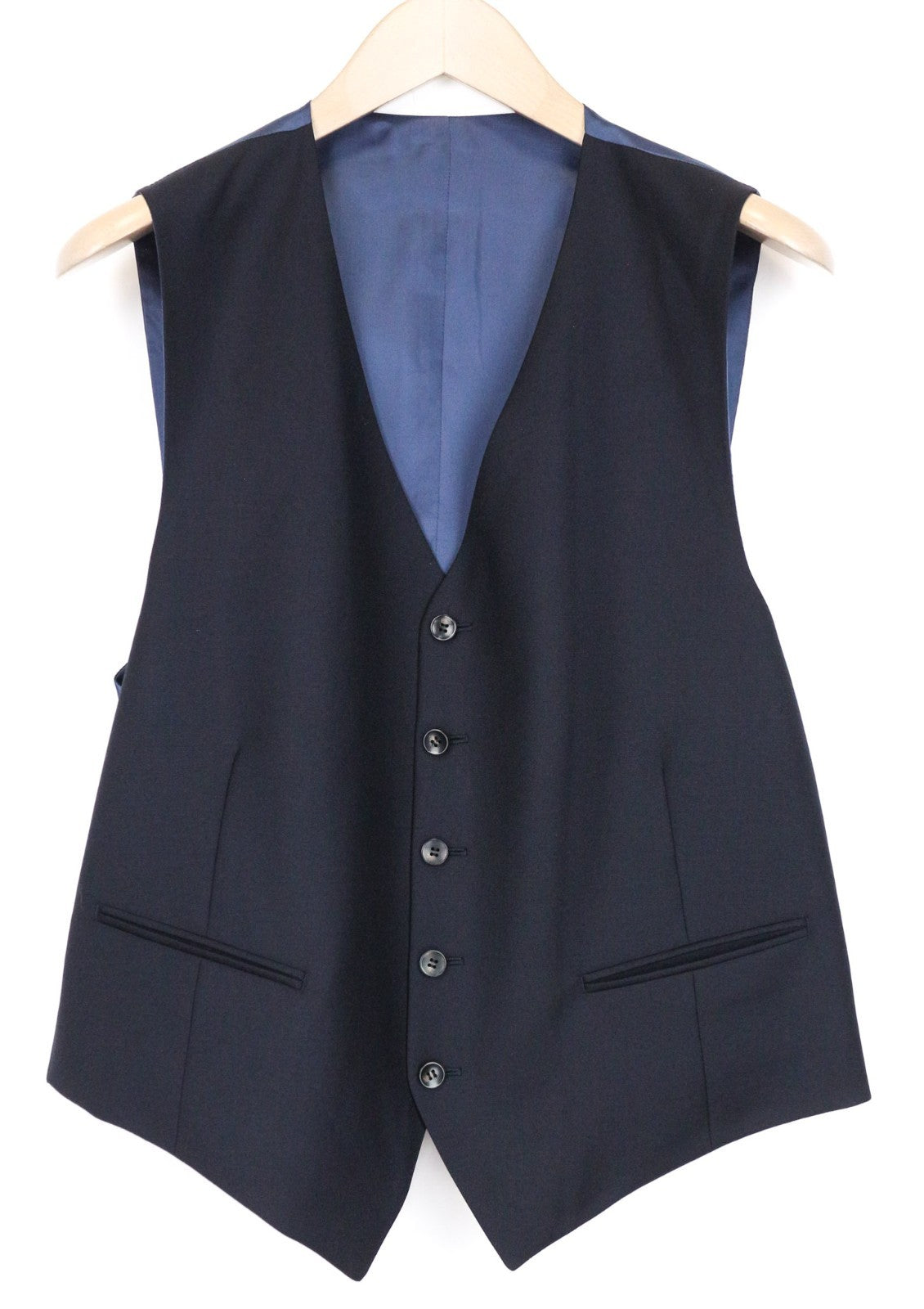 SUITSUPPLY Ferrara Men Suit UK44S Trousers Waistcoat Navy Blue Wool 2 Piece