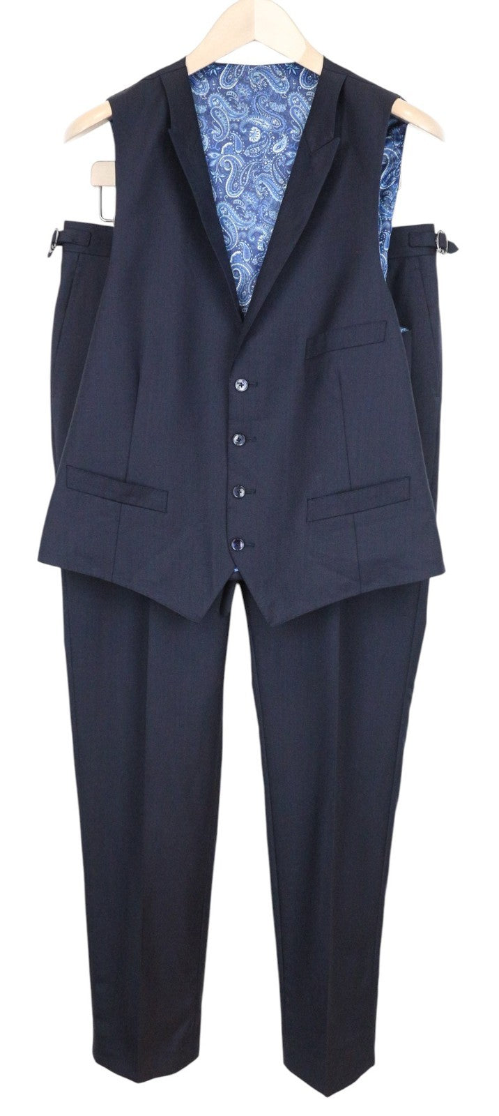 SUITSUPPLY Ferrara Men Suit UK40R Waistcoat Trousers Dark Blue Wool 2 Piece