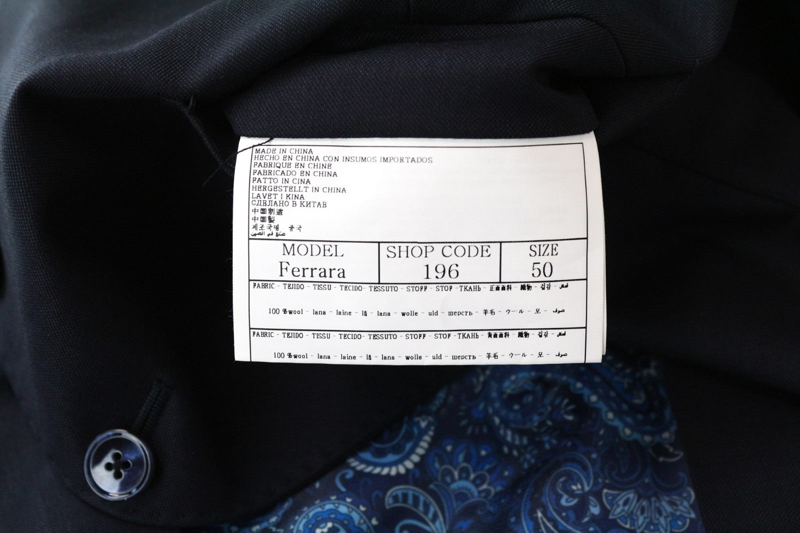 SUITSUPPLY Ferrara Men Suit UK40R Waistcoat Trousers Dark Blue Wool 2 Piece