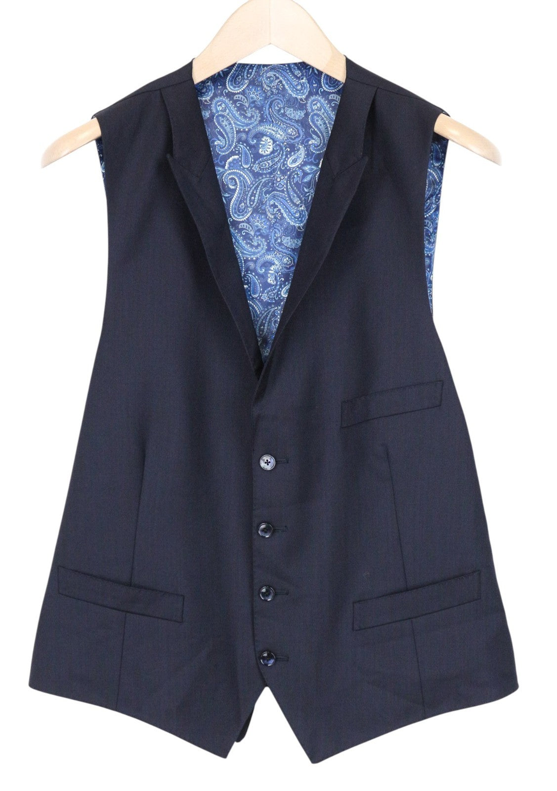 SUITSUPPLY Ferrara Men Suit UK40R Waistcoat Trousers Dark Blue Wool 2 Piece