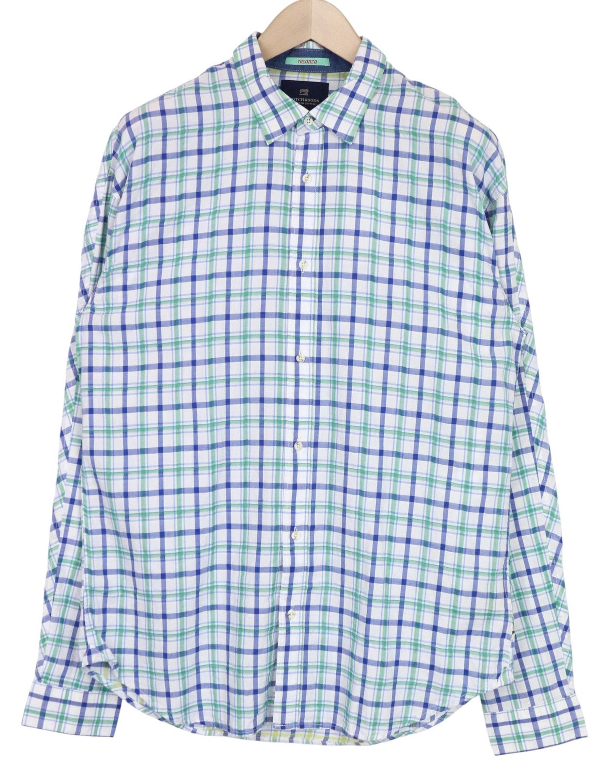 SCOTCH & SODA Ams Couture Men Shirt L Blue Green White Checked Pure Cotton