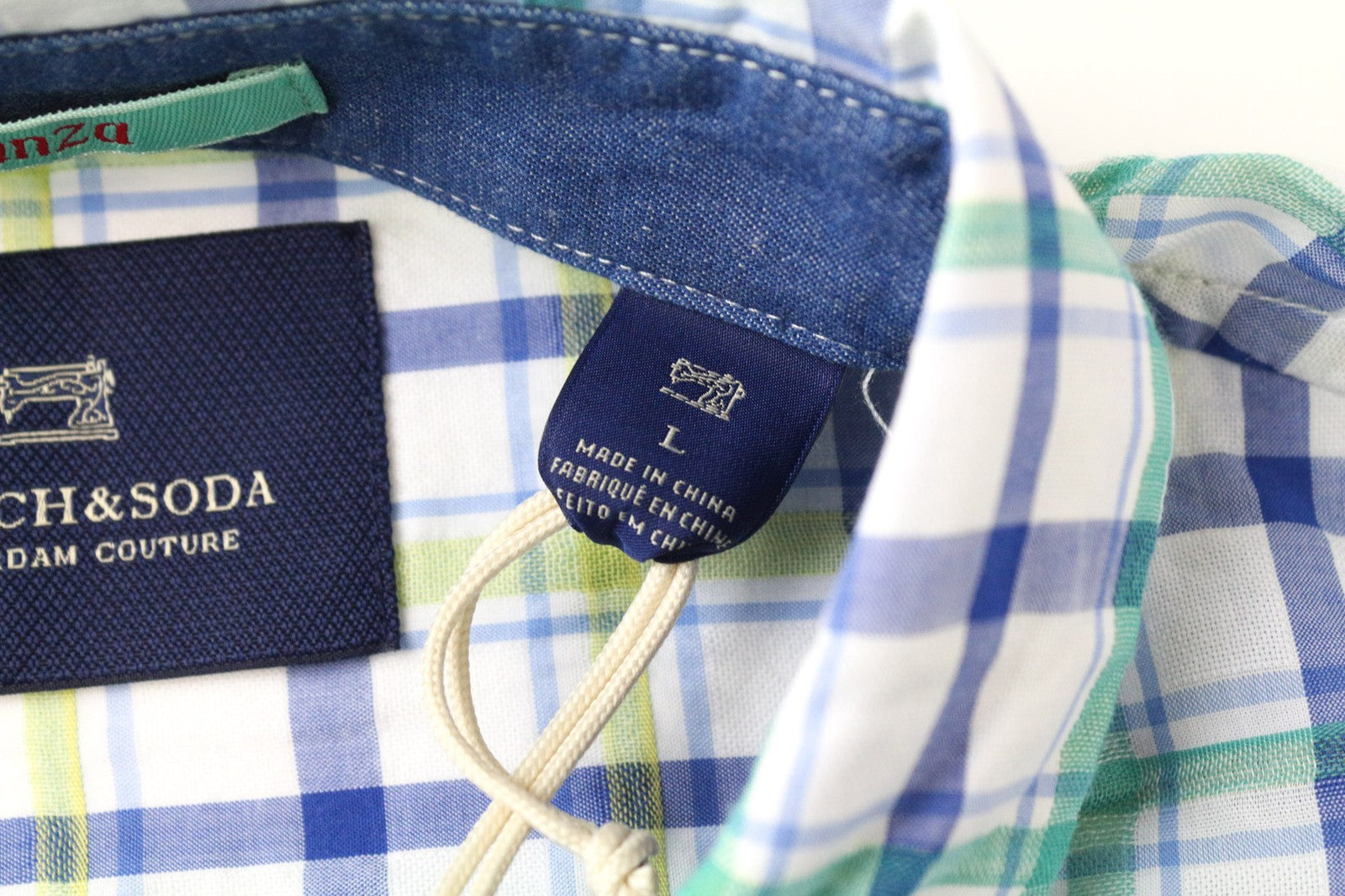SCOTCH & SODA Ams Couture Men Shirt L Blue Green White Checked Pure Cotton