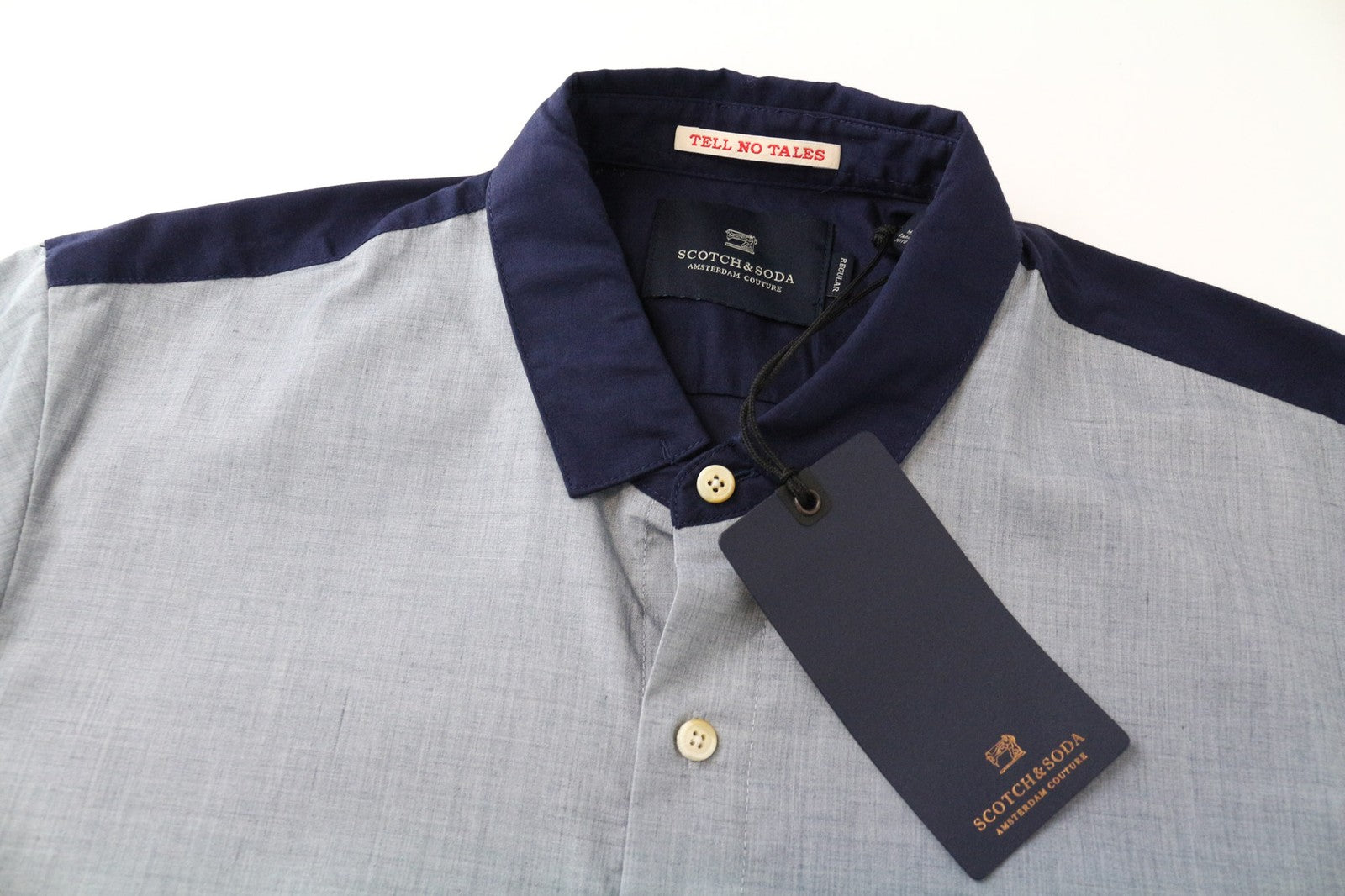 SCOTCH & SODA Ams Couture Men Shirt S Blue Grey Long Sleeved Pure Cotton