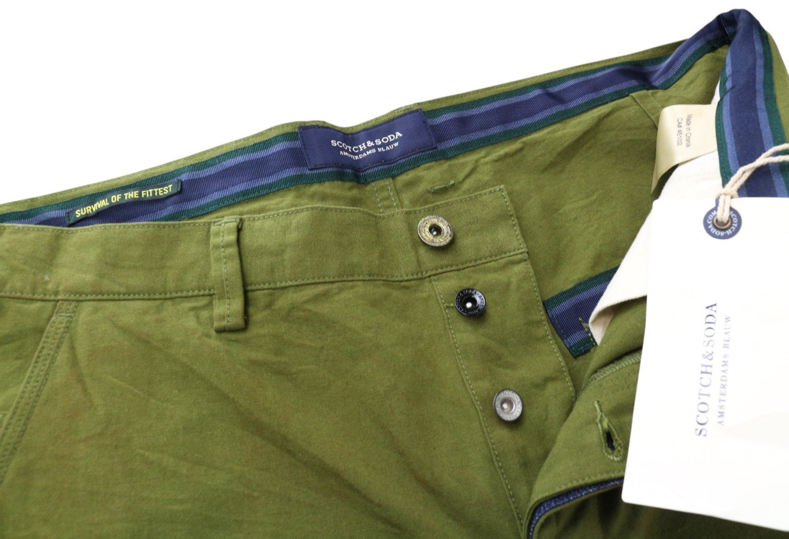 SCOTCH & SODA Ams Blauw Men Trousers W37 Slim Fit Painted Effect Green