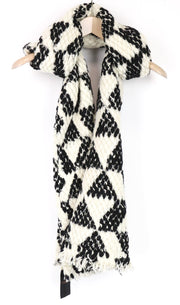 MAISON SCOTCH Women Scarf OS Beige Black Wool Blend Triangle Patterned