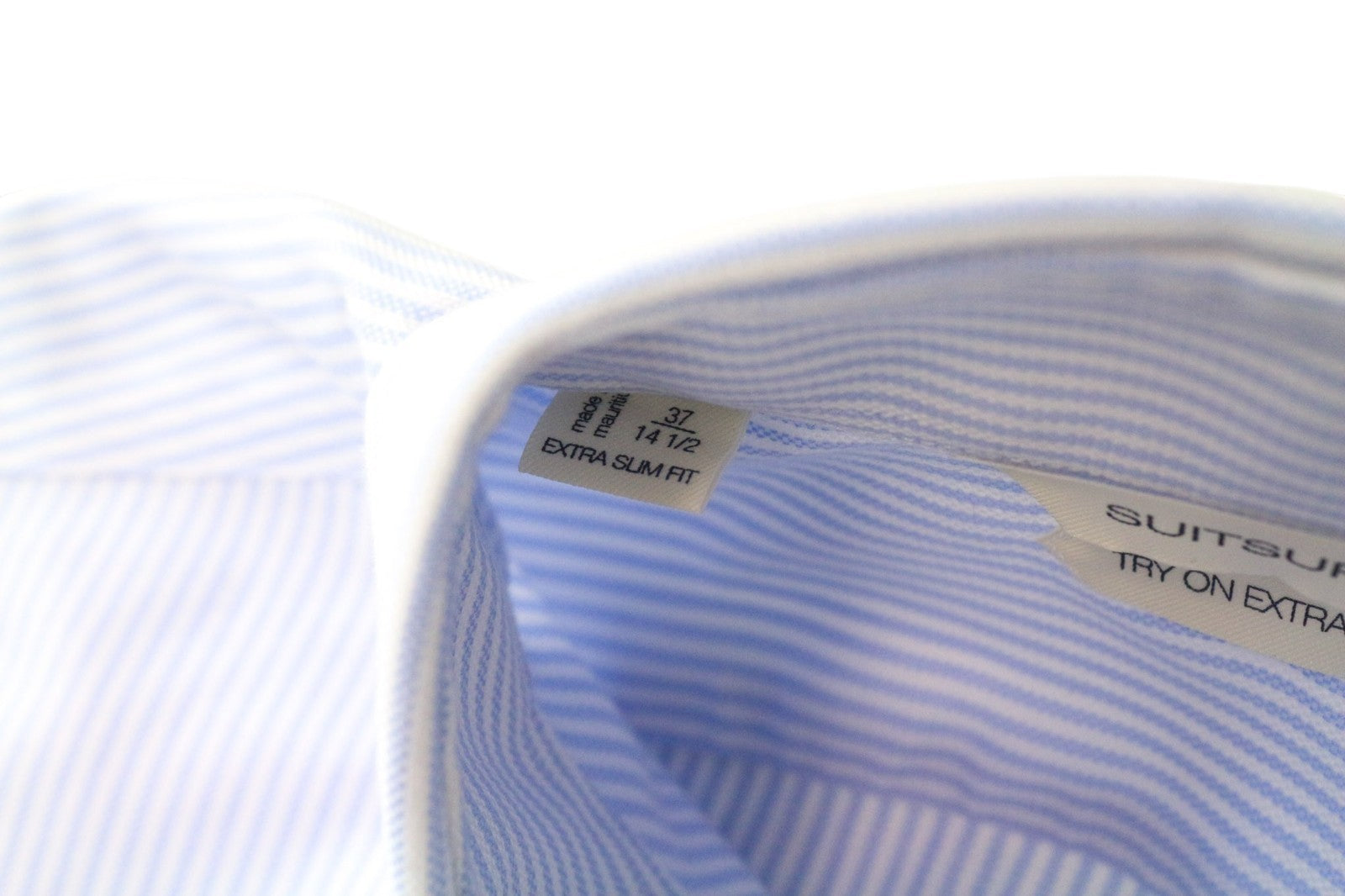 SUITSUPPLY Men Shirt 37/14 1/2 Extra Slim Blue Pure Cotton Striped Classic