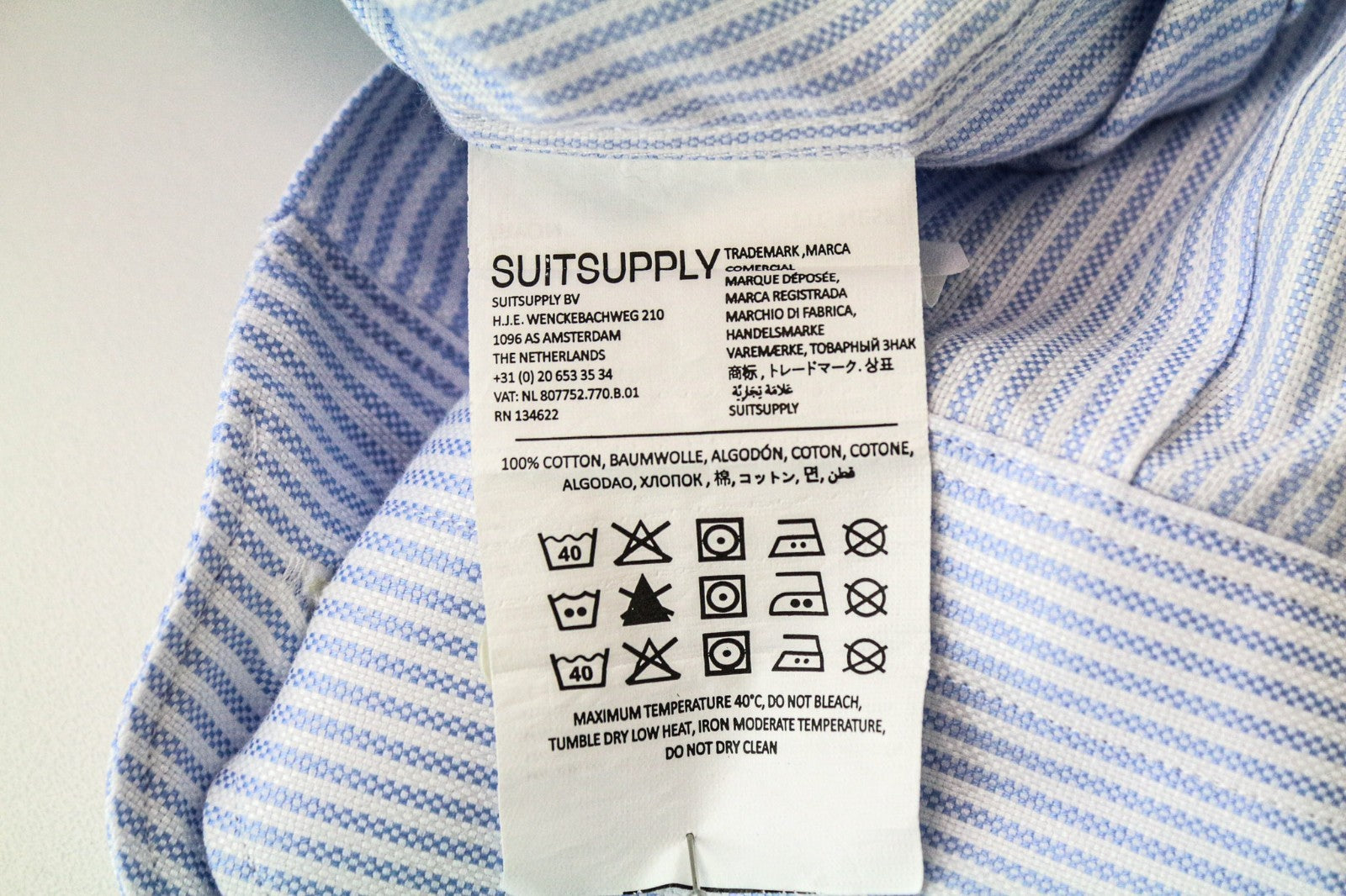 SUITSUPPLY Men Shirt 37/14 1/2 Extra Slim Blue Pure Cotton Striped Classic