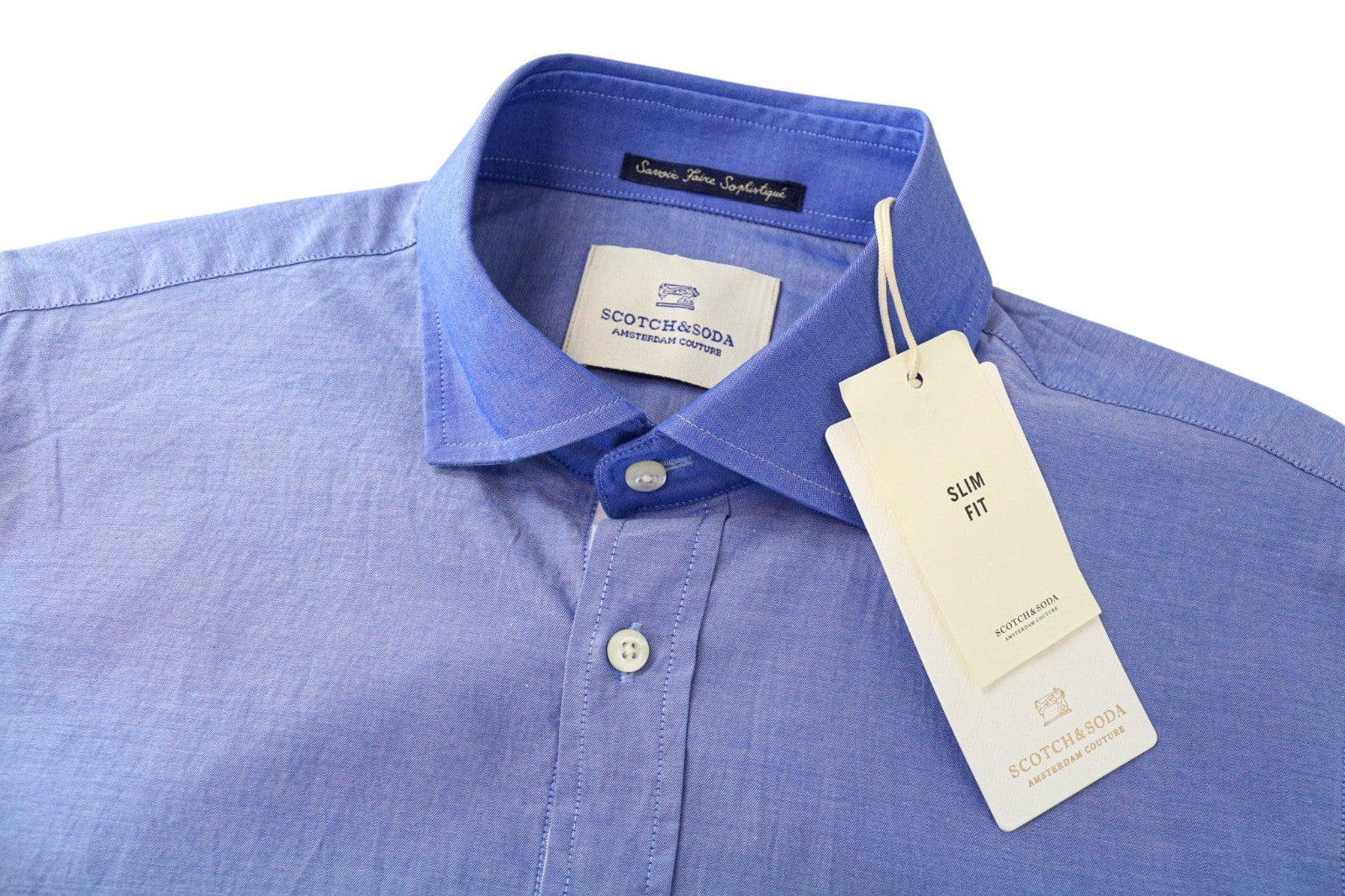 SCOTCH & SODA Ams Couture Men Shirt S Slim Blue Pure Cotton Long Sleeved