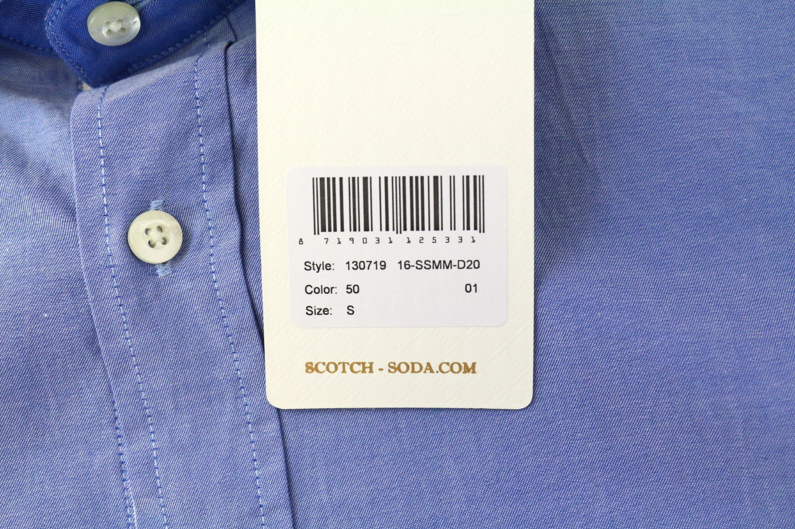 SCOTCH & SODA Ams Couture Men Shirt S Slim Blue Pure Cotton Long Sleeved