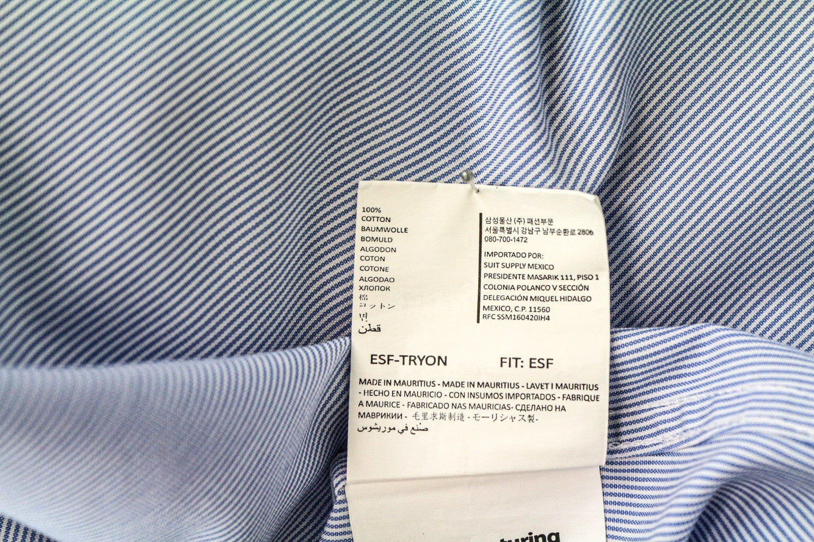 SUITSUPPLY Men Shirt 44/17 1/2 Extra Slim Blue Pure Cotton Stripe Pattern