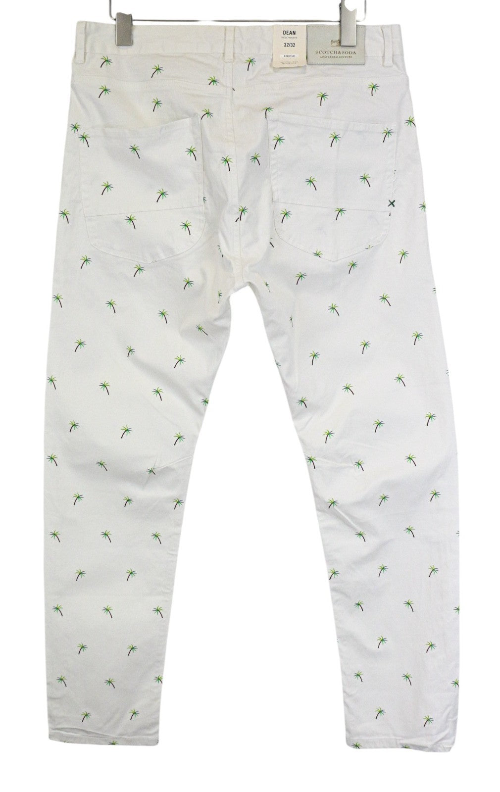 SCOTCH & SODA Dean Men Jeans W32/L32 Off-White Loose Taper Stretch Palm Trees
