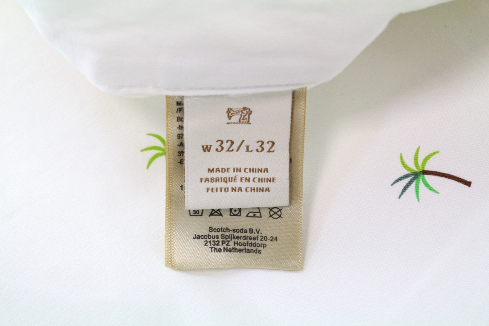 SCOTCH & SODA Dean Men Jeans W32/L32 Off-White Loose Taper Stretch Palm Trees
