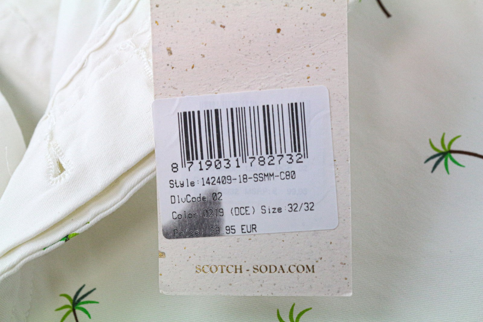 SCOTCH & SODA Dean Men Jeans W32/L32 Off-White Loose Taper Stretch Palm Trees