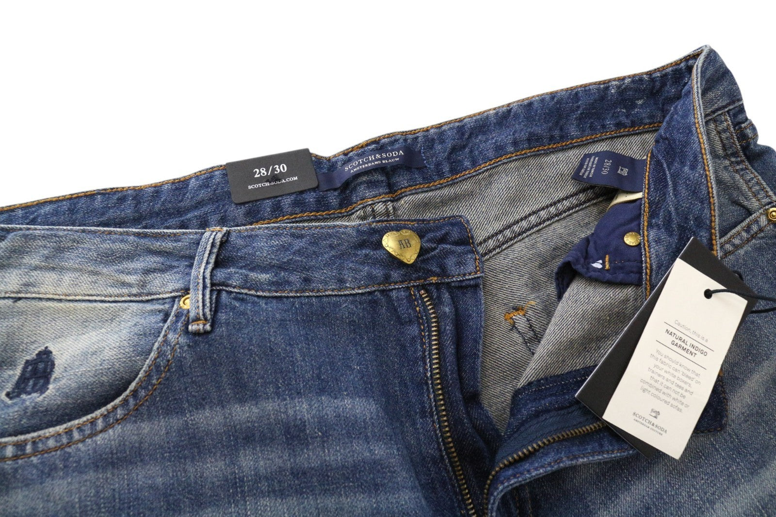 SCOTCH & SODA Bandit Women Jeans W28/L30 Linen Blue Distress Slim Tapered