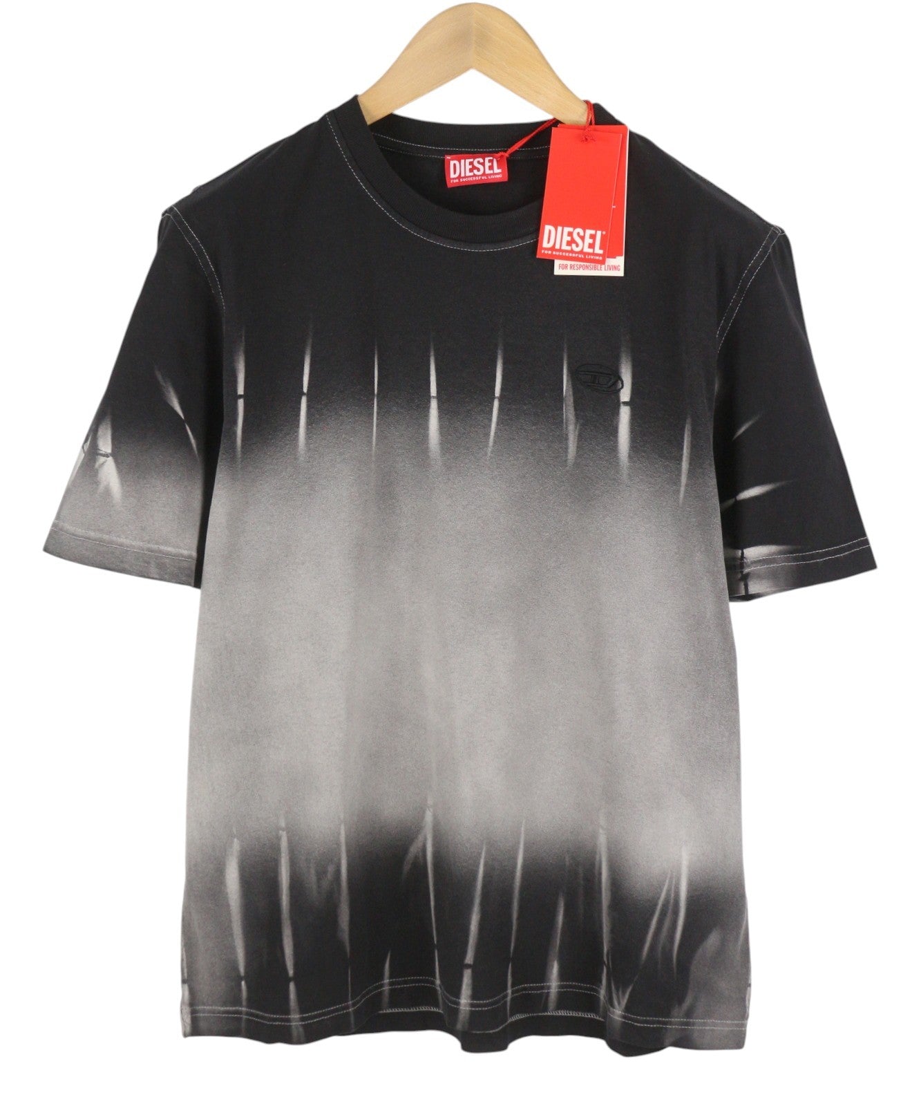 DIESEL T-Adjust-R21 Men T-Shirt L Black Tie-Dyed Print Crew Short Sleeved