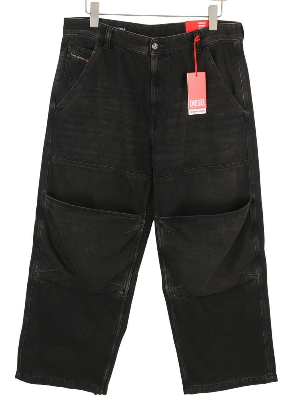DIESEL D-Shift 09J96 Men Jeans W34/L30 Black Relaxed Fit Wide Leg Unisex RRP325