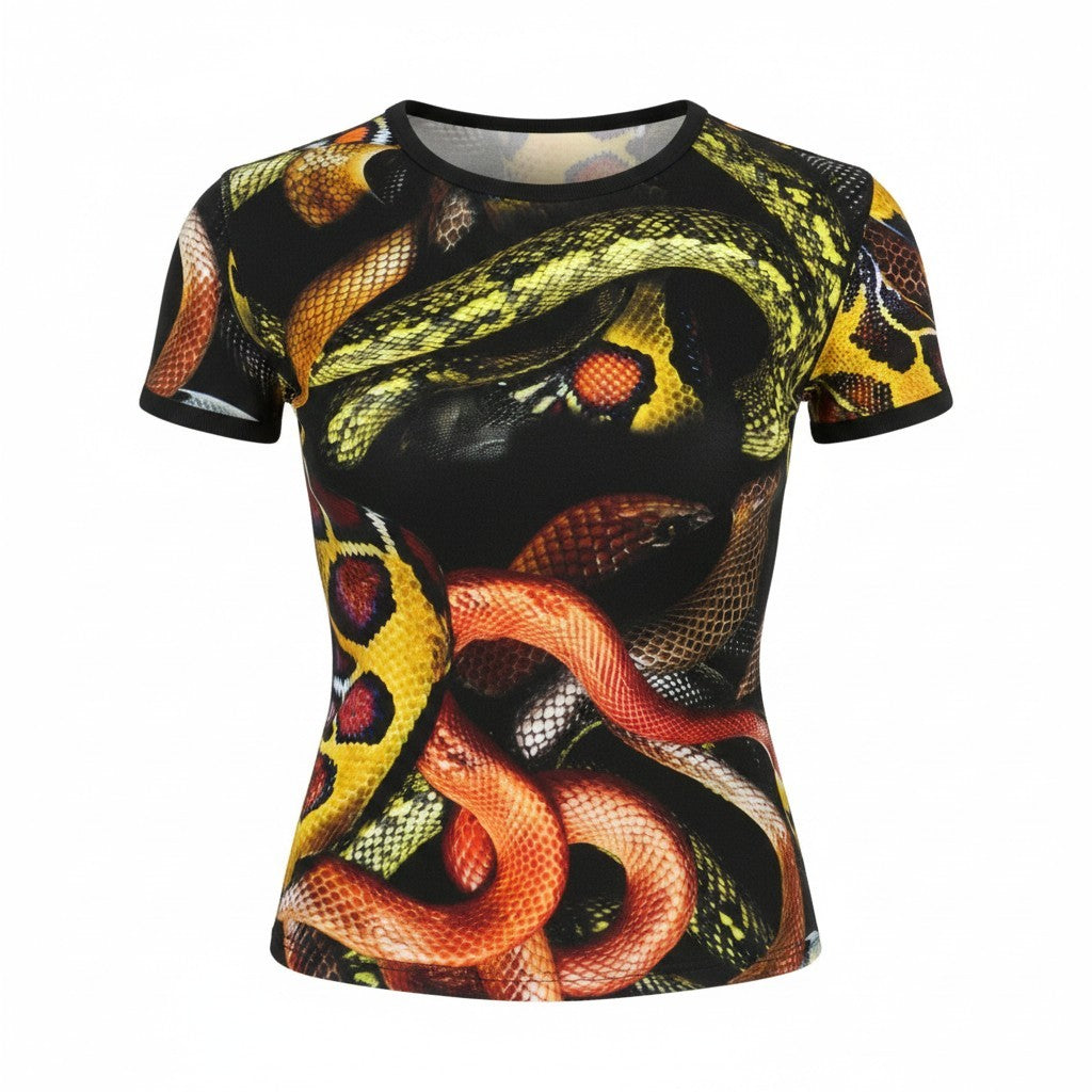 DIESEL CL-T-Uncle-Snake Women T-Shirt L Colourful Short Sleeved RRP230