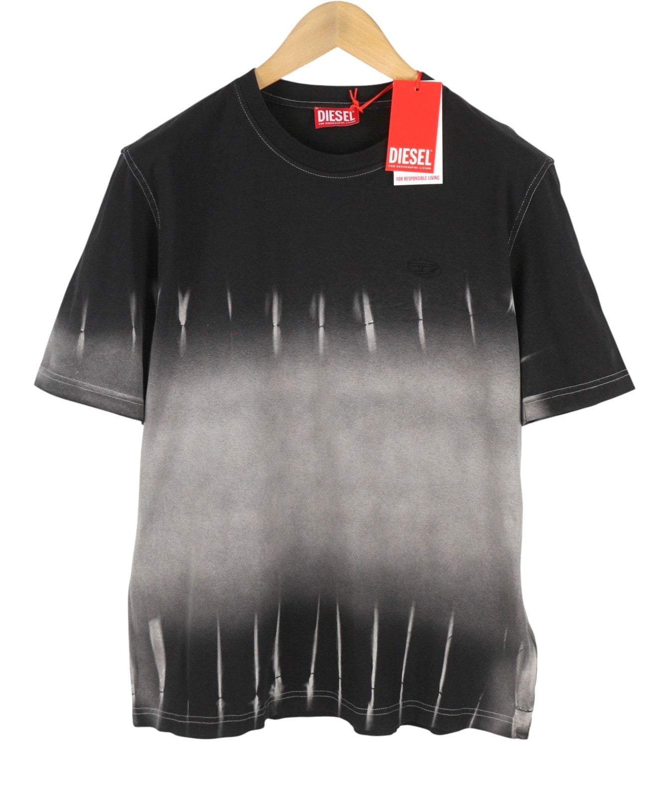 DIESEL T-Adjust-R21 Men T-Shirt L Black Tie-Dyed Print Crew Neck Short Sleeved
