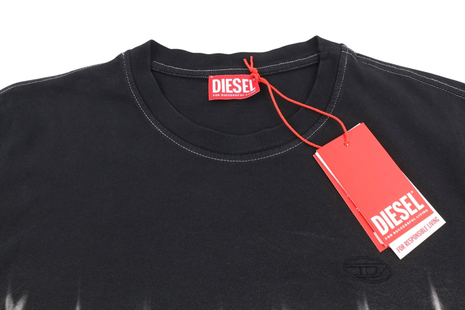 DIESEL T-Adjust-R21 Men T-Shirt L Black Tie-Dyed Print Crew Neck Short Sleeved